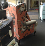 Stunning Sanderson Wingback Chair: velvet & floral linen