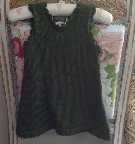 100 % NZ Wool Knit Dress / Tunic: Olive Green