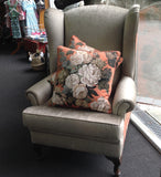 Stunning Sanderson Wingback Chair: velvet & floral linen