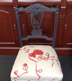 Carved Antique Bedroom Chair: linen fantail fabric