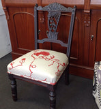 Carved Antique Bedroom Chair: linen fantail fabric