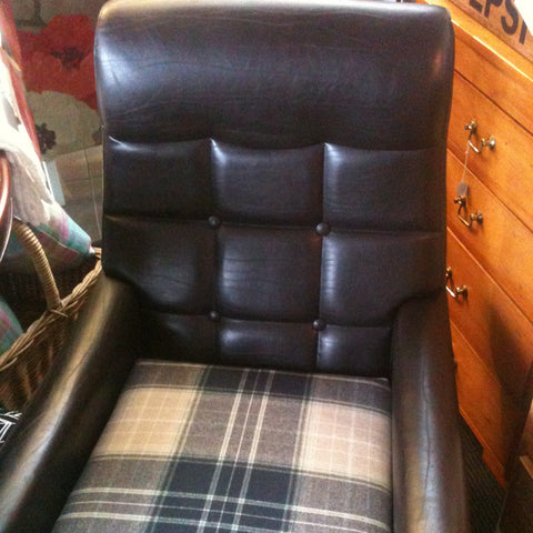Reupholstered leather and wool armchair