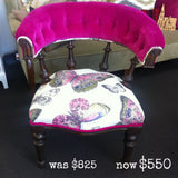 Edwardian Spindle Tub Chair: Pink Velvet & Butterfly Linen