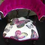Edwardian Spindle Tub Chair: Pink Velvet & Butterfly Linen