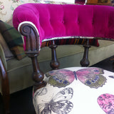 Edwardian Spindle Tub Chair: Pink Velvet & Butterfly Linen