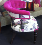 Edwardian Spindle Tub Chair: Pink Velvet & Butterfly Linen