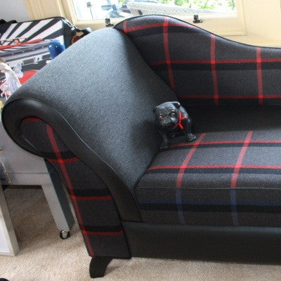 Italian Wool & Black Vinyl Chaise