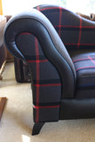 Italian Wool & Black Vinyl Chaise