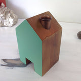 Little Wooden Cottage Candle Holder:  pastel & timber