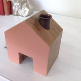 Little Wooden Cottage Candle Holder:  pastel & timber