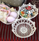 Small Shaped Basket: crafted from vintage doily