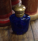 Large Blue Glass Apothecary Bottle: brass lid