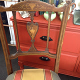 Elegant Dining Chair: intricate inlay/striped fabric