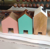 Little Wooden Cottage Candle Holder:  pastel & timber