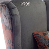 Stunning Sanderson Wingback Chair: velvet & floral linen