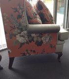 Stunning Sanderson Wingback Chair: velvet & floral linen
