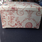 Reupholstered Vintage Ottoman:  floral linen with cherubs