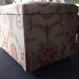 Reupholstered Vintage Ottoman:  floral linen with cherubs