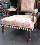 Victorian 'Pompom' Chair: great inlay & vintage fabric