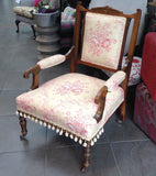 Victorian 'Pompom' Chair: great inlay & vintage fabric