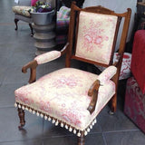 Victorian 'Pompom' Chair: great inlay & vintage fabric