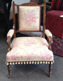 Victorian 'Pompom' Chair: great inlay & vintage fabric