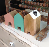 Little Wooden Cottage Candle Holder:  pastel & timber