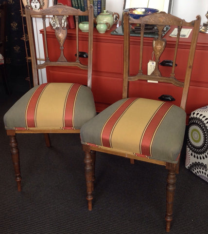 Elegant Dining Chair: intricate inlay/striped fabric