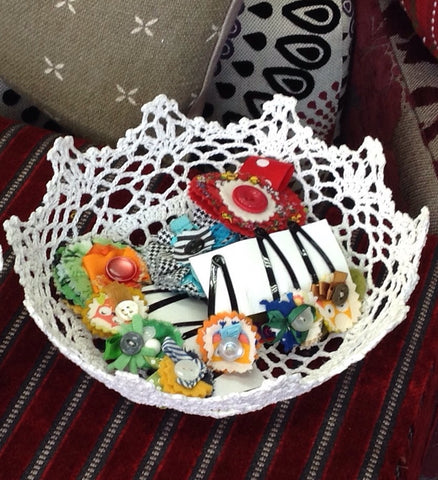 Small Shaped Basket: crafted from vintage doily