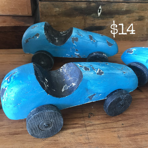 Hand-Carved Blue Toy Car